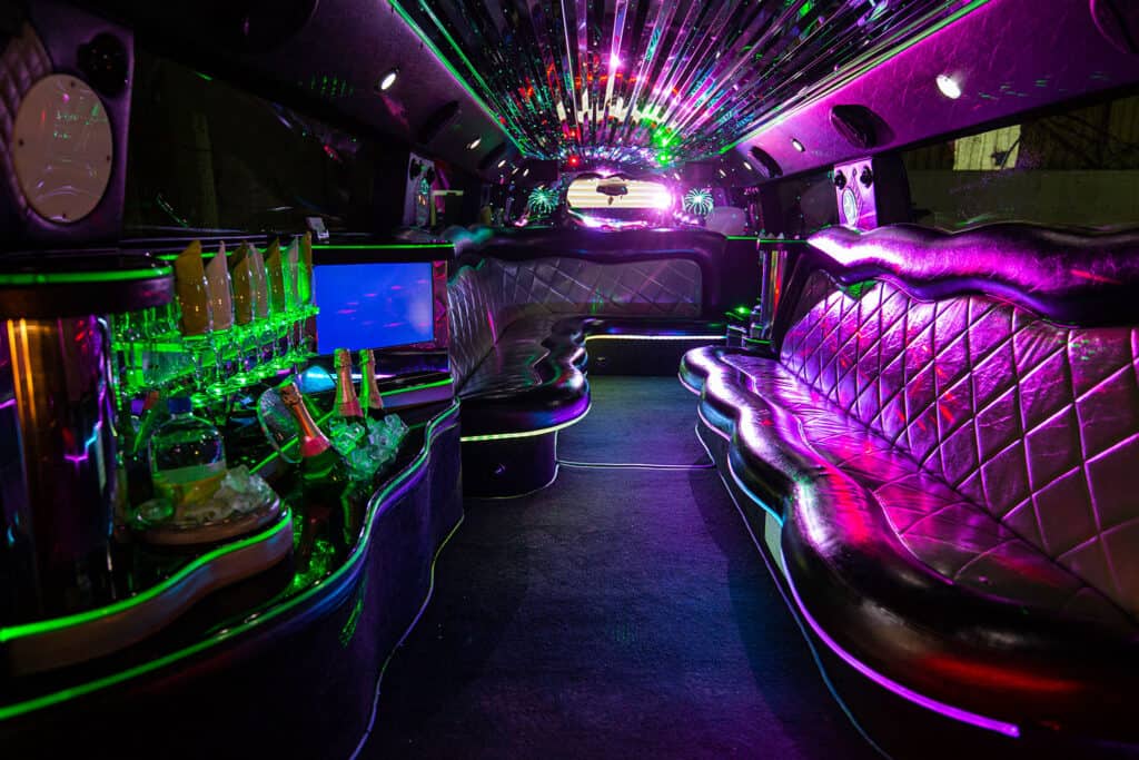 Hummer limo interior with party lighting