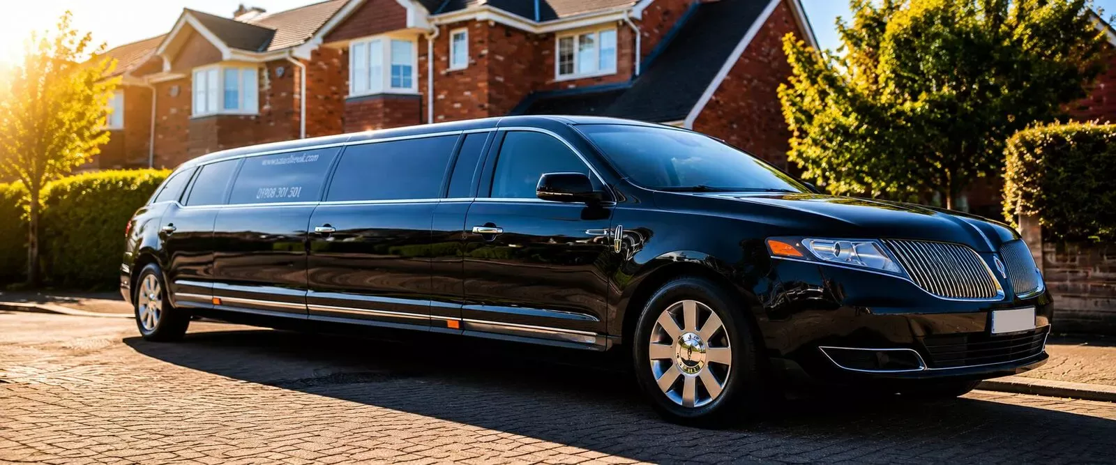 Black Lincoln MKT stretch limousine parked on a residential driveway